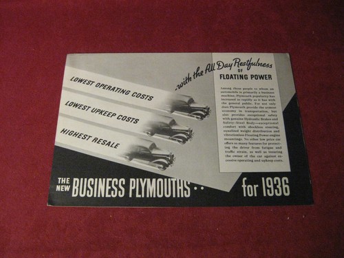 1936 Plymouth Sales Brochure Booklet Catalog Old Original