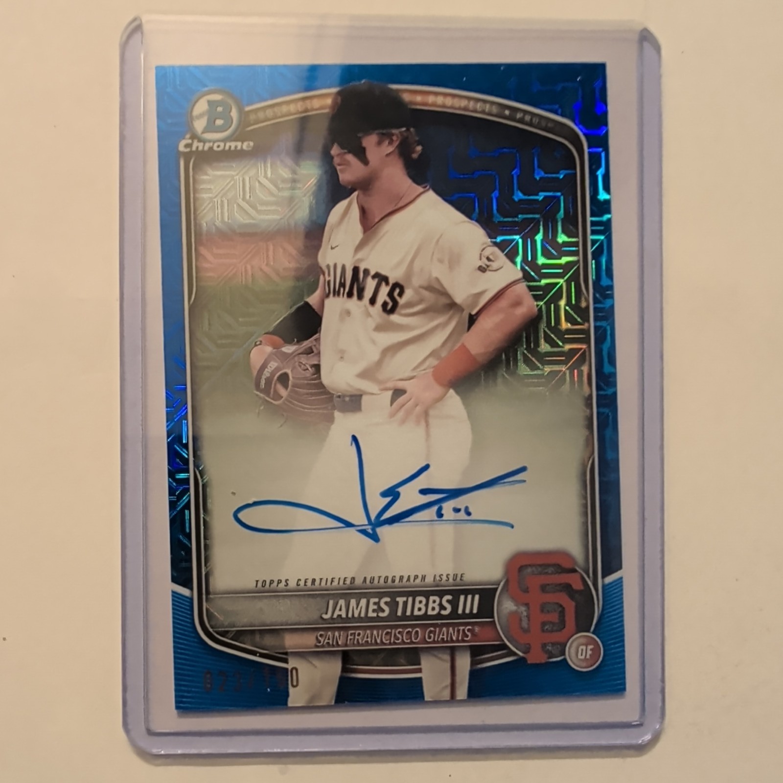 2025 Bowman Chrome James Tibbs Blue Mojo Auto /150 Top Prospect