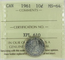 1961 Canada Ten Cent - ICCS MS-64