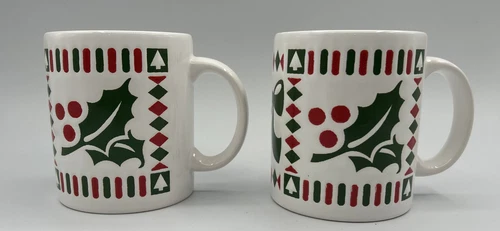 2 Vintage Waechtersbach Spain Christmas Holly Berry Ceramic Mug New