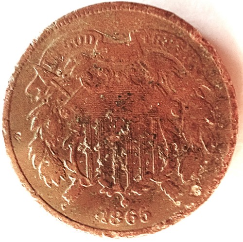 1865 US Copper Two Cent Piece 🪙 Civil War Era 🪙Antique🪙Bent - Picture 4 of 6