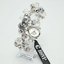 Charming Charlie Sparkle Bead Charm Watch 24mm Silver Loop Bracelet New Battery