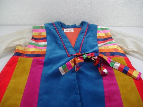 Women's S Fumi Vtg 1960's Long Robe Caftan Velvet Empire Wrap Tie Front Rainbow - Picture 6 of 14