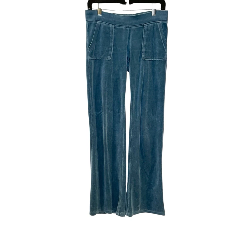 Pantalones deportivos de terciopelo Juicy Couture vintage y2k azul verdoso solapa bolsillo talla S *DEFECTUOSOS Foto 2 de 4