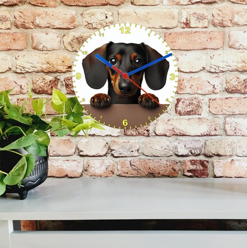 Quartz Clock, Dachshund Peeking Over Wall 200mm or 300m Battery Included - Picture 7 of 7