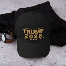 Trump 2028 Hat Gold Embroidered USA Flag Baseball Cap, Low Profile Adjustable