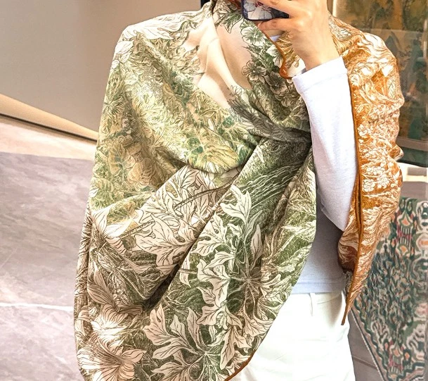 Mantón envolvente cuadrado estampado doble cara flor verde 70% cachemir 30% seda 51" nuevo Foto 2 de 4