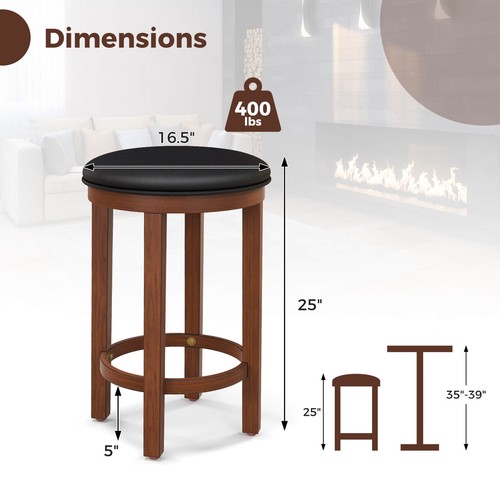 Bar Stools Set of 2 Counter Height Stools w/ Round Seat & Footrest for Kitchen - Picture 2 of 9
