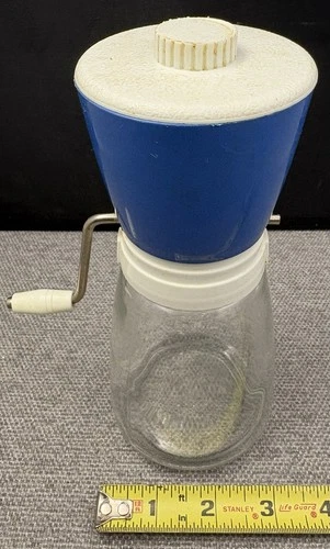 Vintage Nibot Federal Housewares Nut Grinder Glass Blue Top Crank Handle USA