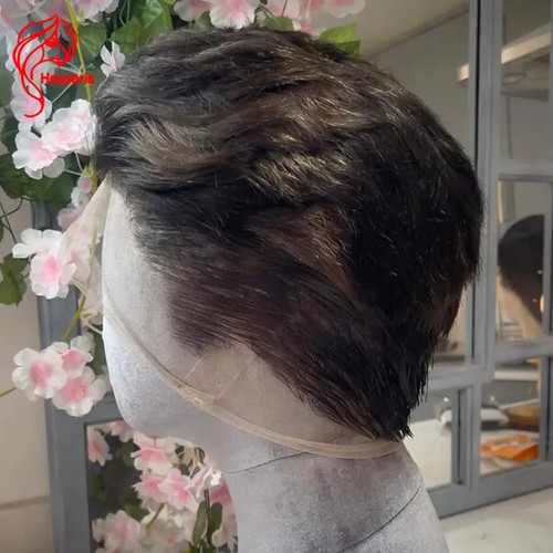 Shaved Side Cut Wigs Pre Plucked BrazilianRemy Full Lace Human Hair Wigs For Men - Picture 4 of 10
