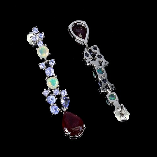 925 Sterling Silver Earrings Pear Ruby 9x7mm Fire Opal Tanzanite Gemstone - Picture 3 of 13