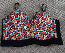 Bejeweled Gemstone Colorful Bustier Bra Top XXL Festival Concert Girls Trip