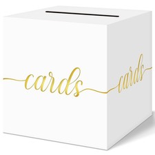 White Wedding Card Box, Gold Foil Gift Card Box for Party, Wedding Reception,...