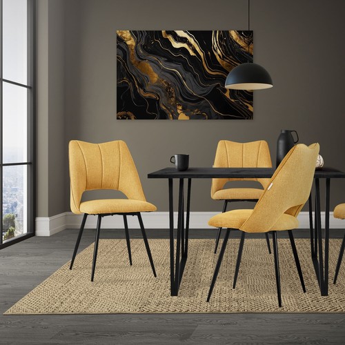 Juego 2x sillas de comedor sillón tapizado ergonómico amarillo mostaza poliéster - Imagen 7 de 7