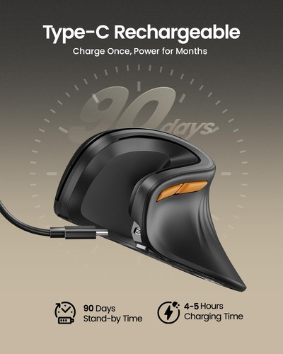 Ergonomic Mouse, EM11 NL Bluetooth Rechargeable Wireless Vertical Mouse, 3 Mu... - Picture 3 of 7