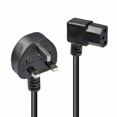 Lindy 30446 1M Uk 3 Pin Plug To Right Angled Iec C13 Mains Power Cable Black Ful - Picture 1 of 1