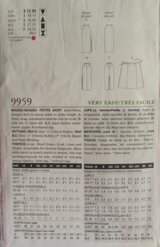 Falda recta y envolvente midi maxi patrón delgado VOGUE 9959 Misses 12-16 UNCT - Imagen 2 de 2