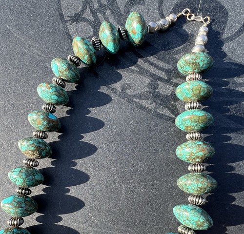 Exquisito Collar de Cuentas Turquesa Gruesa y Esterlina de 20" - Suroeste - Imagen 19 de 22