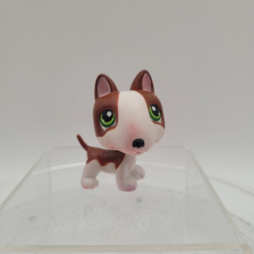Vintage Littlest Pet Shop Brown White Bull Terrier Puppy Dog Green Eyes # 154 - Foto 1 di 10