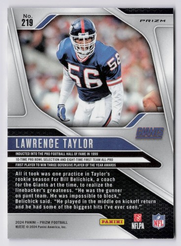 2024 Panini Prizm Lawrence Taylor #219 Rosso Bianco e Blu Prizm NEW YORK GIANTS - Foto 2 di 2