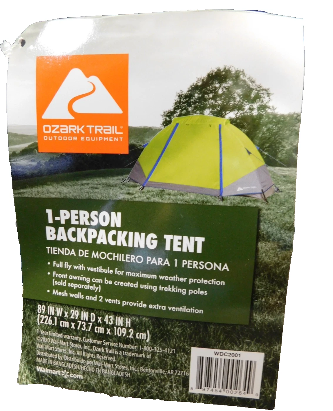Ozark Trail WDC2001 1-Person Backpacking Tent-89" W X 29"D X 43" H
Opens in a new window or tab
