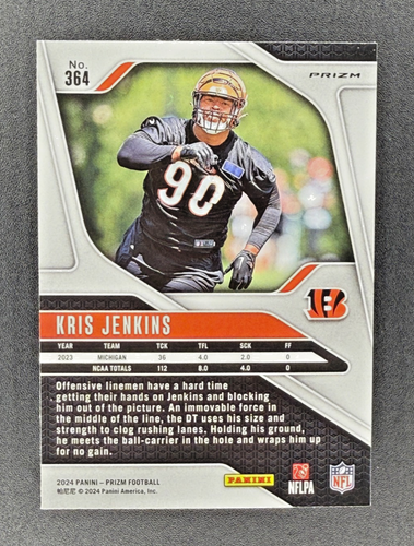 KRIS JENKINS, 2023 PANINI Prizm, Silver PRIZM ROOKIE, Bengals 🏈 - Picture 2 of 2
