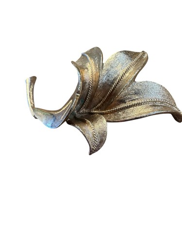 1955 Coro Pegasus Brooch Gold Tone Lily Flower Pin Vintage Signed - Picture 7 of 12