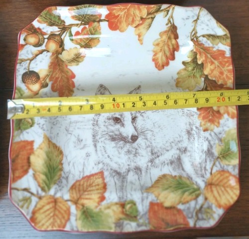 222 FIFTH Birkhill Manor Autumn Salad Plates 4 Pc Fox Rabbit & Hedgehogs Acorns - Picture 8 of 9