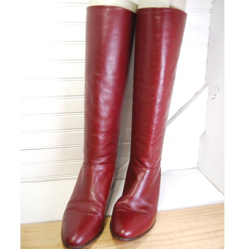 Botas de cuero italianas vintage Hana Mackler hasta la rodilla para mujer 7AA borgoña estrechas - Imagen 1 de 8