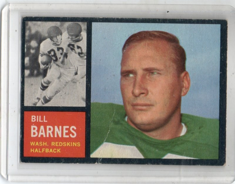 BILL BARNES 1962 TOPPS FOOTBALL CARD #168 REDSKINS VG-COND A17