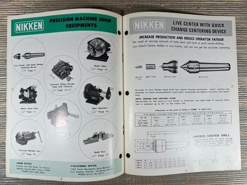 Vtg Nikken Tools 1969 Catalog Milling Machine Chucks Arbors Shop Equipment - Picture 5 of 6