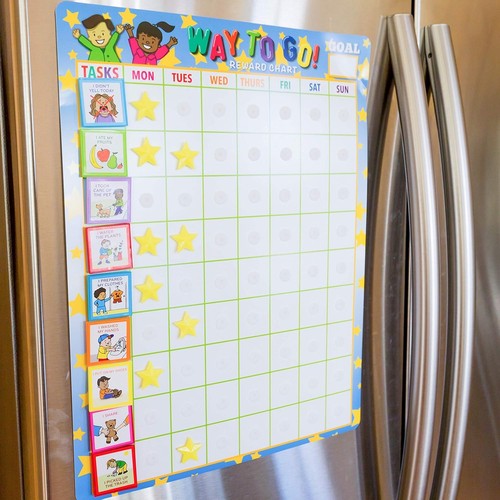 Kids Chore Chart Magnetic FUN 75 Reward Behavior 8 Themes 80 Pieces Way To Go! - Picture 3 of 5