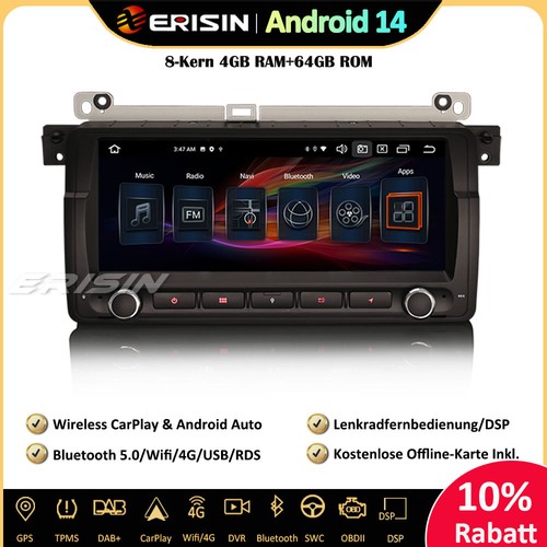 8.8“ Android 14 Autoradio GPS DAB+ CarPlay SWC Für BMW E46 3er M3 Rover 75 MG ZT - Bild 1 von 21