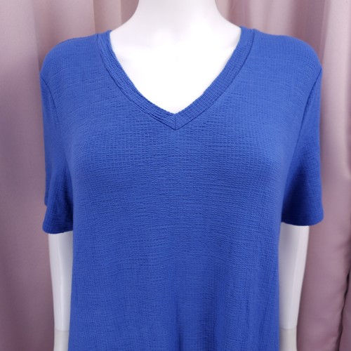 Adrianna Papell Damen blau Waffelmuster Strick V-Ausschnitt Kurzarm Tunika Top Large - Bild 3 von 6