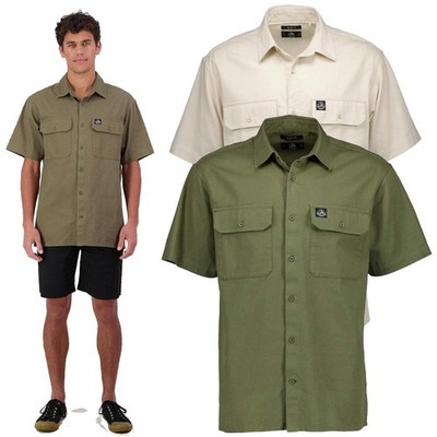 Swanndri Herren Fundamentals Kurzarm Arbeitshemd hell taupe grün Small bis 3XL