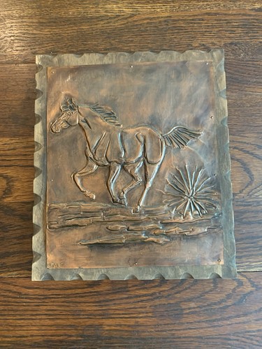 WESTERN AMERICANA Copper Relief Horse Art Work Notched Wood Frame 11.5x13.5 Vtg - Bild 9 von 24