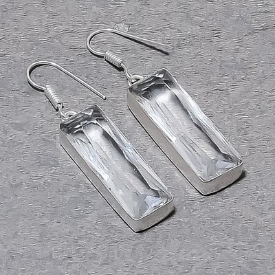 Faceted White Topaz Gemstone Handmade Fashion Ethnic Jewelry Earrings 2'' SR 5577