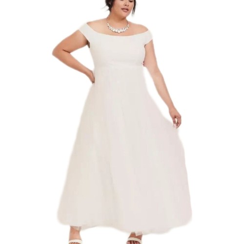 Torrid Special Occasion Ivory Off Shoulder Tulle Gown Women's 10 Wedding Dress - Picture 1 of 11