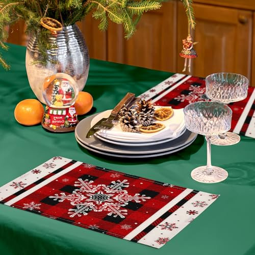 12x18 Zoll Weihnachten Tischsets Büffel Karo Schneeflocken Platzsets Winter - Bild 4 von 6