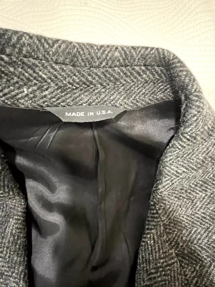 Wool Overcoat Charcoal Gray Herringbone Towncraft 42L Made in USA - Image 2 of 4