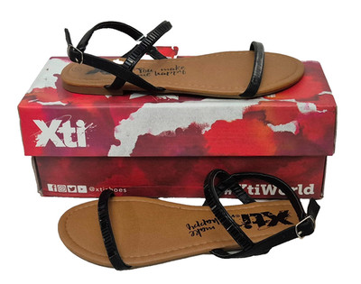 XTI BASIC schöne zierliche schwarze Damen-Sandale mit Schnalle EU 37 UK 4 UVP 59 £
