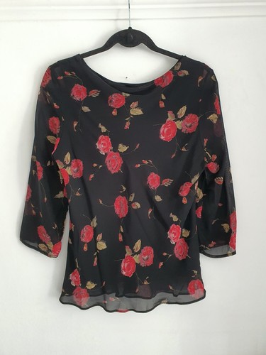 Top vintage St Micheal's Red Rose, taglia UK 14 immacolato chiffon a strati - Foto 4 di 6