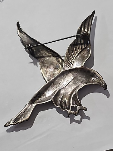 Huge Antique/Vintage Solid Sterling Silver Eagle Brooch 4.25" 20s Or 30s #5851 - Foto 7 di 8