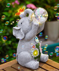 Solar Elephant Outdoor Statues for Garden: outside Decor with Blow Bubbles Ball