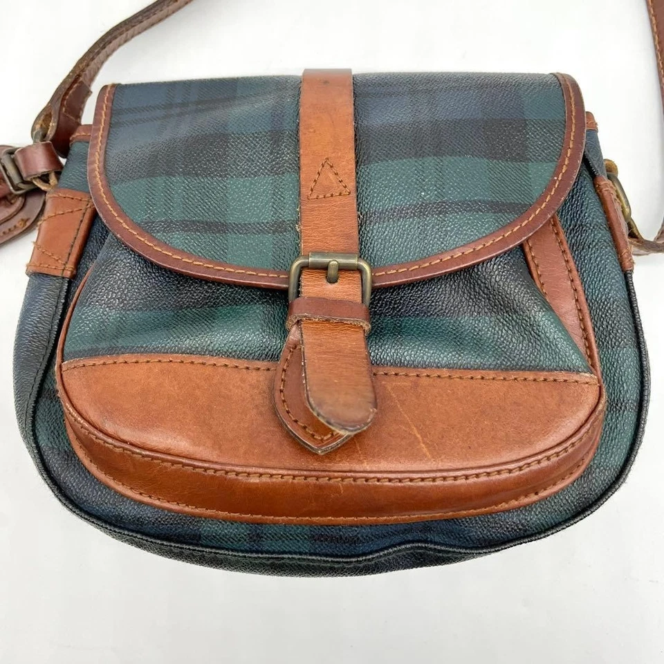 Polo Ralph Lauren Tartan Check Shoulder Bag – PVC × Leather 2Y1898 - Image 2 of 4