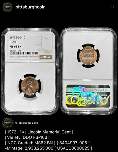 1972 1C Lincoln Memorial Cent DDO FS-103 Variety NGC MS62 BN - Picture 2 of 3