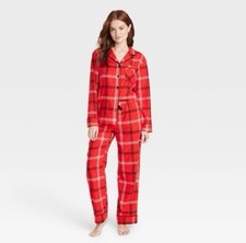 Women's Plaid Pajama Set L Large Red Holiday Xmas Matching Family Wondershop
