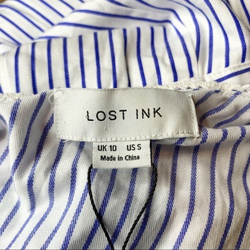 ASOS Lost Ink One Shoulder Blue and White Striped Jumpsuit Womens Size Small - Picture 7 of 7