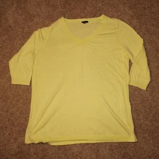 Talbots Shirt Women's 1x Plus Yellow Knit 3/4 Sleeve V-Neck