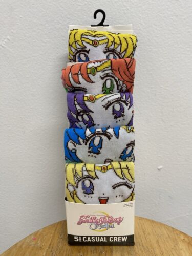 Sailor Moon 5 Pair Crew Socks Stripped Birthday Gift Fits Shoe Size 10-13 New